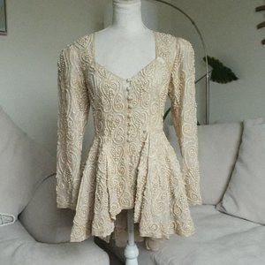 Vintage Eavis & Brown London Silk Ivory Ornate Beaded Designer Evening Jacket